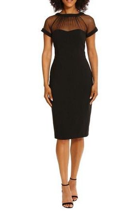 Maggy London Illusion Short Sleeve Midi Sheath Dress in Black at Nordstrom Rack, Size 16