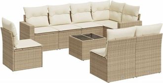 vidaXL Set De Sof&aacute;s De Jard&iacute;n 9 Pzas Con Cojines Rat&aacute;n Sint&eacute;tico Beige Vidaxl