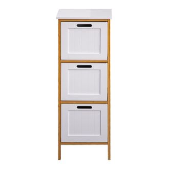 Mobili Rebecca Cajonera de ba&ntilde;o con 3 cajones de mdf y bamb&uacute; blanca y marr&oacute;n