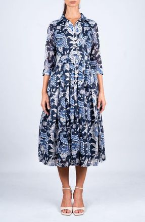 Samantha Sung Botanic Antique Midi Shirtdress in Indigo at Nordstrom, Size 12