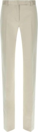 Tom Ford Washed Cotton Silk-Blend Duchesse Tailored Straight Pants - Dames - Slim Fit Broeken - Beige - XS - Katoen - Broeken