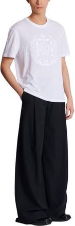 Balmain Écusson Embroidered Linen T-Shirt in White at Nordstrom, Size Xxx-Large