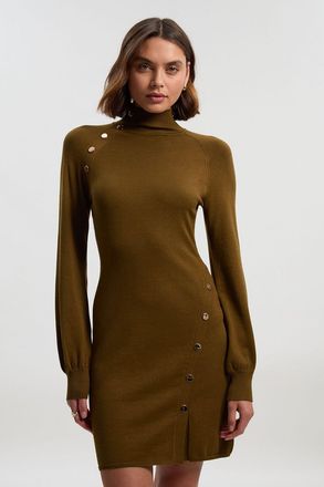 Karen Millen Womens Viscose Blend Popper Detail Knitted Mini Dress - Green - Size Small