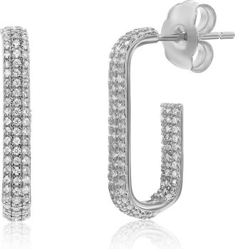 Suzy Levian Pav&eacute; Cubic Zirconia Open Paper Clip Hoop Earrings in White at Nordstrom Rack