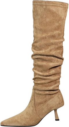Generic Knee High Boots for Women Pointed Toe Tall Boots Faux Suede Stiletto Heel 6.5CM Pleated Work Office Ankle Boot-numeric_4_point_5