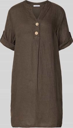 Zabaione Tunikakleid aus Leinen mit V-Ausschnitt Modell Ki44ra in Hellbraun, Gr&ouml;&szlig;e XXL