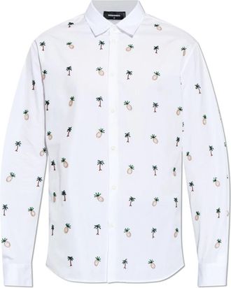 Dsquared2 Shirt met applicaties - Heren - Casual Overhemden - Wit - L - Katoen - Overhemden