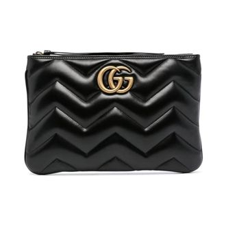 Gucci Tassen, Dames, Zwart, ONE Size, Leer, Marmont Clutch