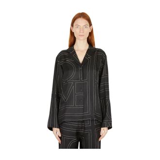 Toteme Overhemden, Dames, Zwart, M, Zijden Monogram Shirt