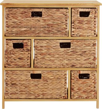 Premier Housewares Interiors by Premier 6 Drawer Storage Unit, Natural Water Hyacinth Drawer Wardrobe Storage, Modern Natural Wood Shelving Unit