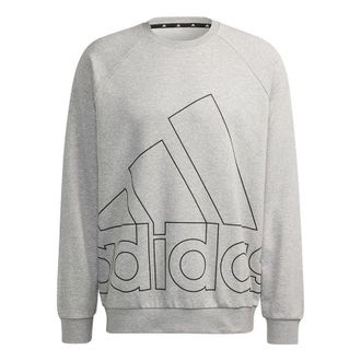 adidas Mens adidas Big Lo Swt Ft Logo Printing Casual Sports Round Neck Light Grey HB5087