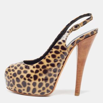 Giuseppe Zanotti Brown/black Patent Leopard Print Slingback Pumps
