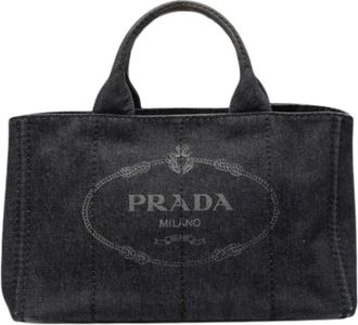 Prada Pre-owned Tote Bags, female, Black, Size: ONE SIZE Pre-owned Denim Satchel