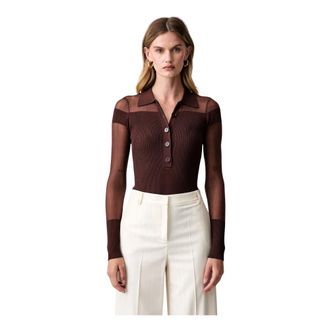 Patrizia Pepe Maglione aderente con colletto - - Tops - Donna - Marrone - M