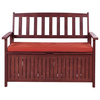 Beliani Beliani - Banco De Jard&iacute;n Con Almacenaje De Madera Maciza De Acacia 2 Plazas 120 Cm Rojo Oscuro Con Coj&iacute;n Rojo Sovana