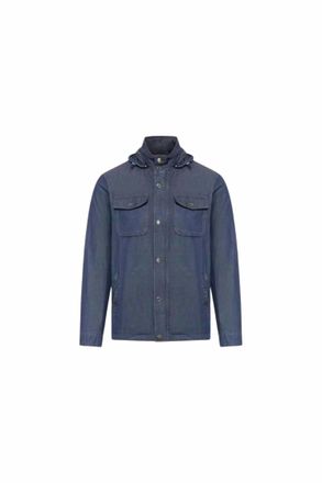 Moorer Mens Hooded Button Front Field Jacket In Denim