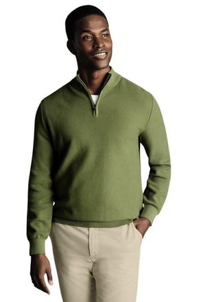 CHARLES TYRWHITT Cotton Zip Neck Sweater in Dark Green at Nordstrom, Size X-Large