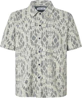 Sams&oslash;e & Sams&oslash;e Short Sleeve Shirt - Heren - Korte mouwen Overhemden - Blauw - M - Katoen - Overhemden