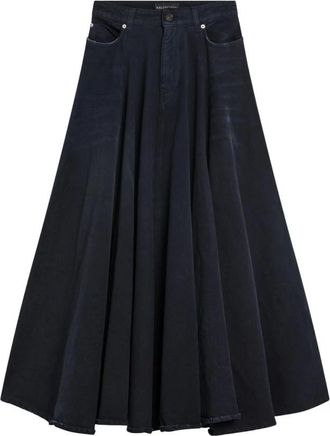 Balenciaga Godet Maxi Rok - Dames - Midirokken - Blauw - M - Katoen - Rokken