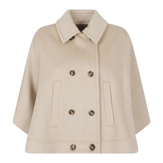 Max Mara Light Jackets, female, Beige, Size: S/M Boxy-fit Cashmere Cape