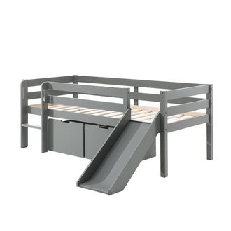 Vipack Vipack - Cama De Media Altura 90x200 Con Tobog&aacute;n, Somier Y Cajones Pino Gris
