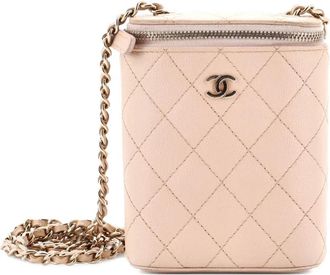 Chanel Borsa a spalla Vertical Classic Vanity Case piccola in pelle Caviar trapuntata con catena - Toni neutri