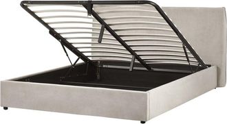 Beliani Cama con almacenaje de terciopelo gris pardo 160 x 200 cm otomana cabecero Lavaur