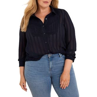 Nic+Zoe Chiffon Jacquard Tuxedo Shirt in Dark Indigo at Nordstrom, Size 3X