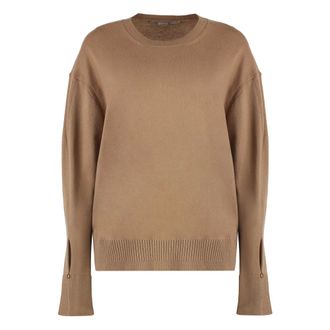 Stella McCartney Stella McCartney, Round-neck Knitwear, female, Brown, Size: XS Crew-neck Wool Sweater