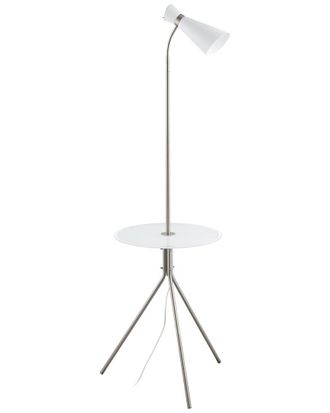 Eglo Eglo Policara 1 Light Floor Lamp With Matte Nickel Finish & White Metal Shade With White & Clear Glass Table Top
