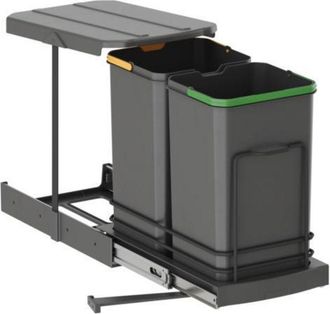 Emuca Contenedor De Reciclaje Para Fijaci&oacute;n Inferior Y Extracci&oacute;n Manual/autom&aacute;tica En Mueble De Cocina Recycle 2x12litros, Pl&aacute;stico Gris Antracita - Emuca