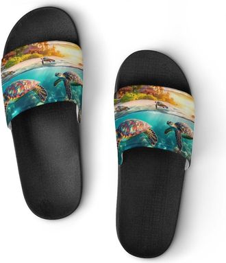 Generic Sea Turle in Sunset Shower Shoes Slipper for Women Men Beach Slippers Quick Drying Non Slip Open-Toe Sandals