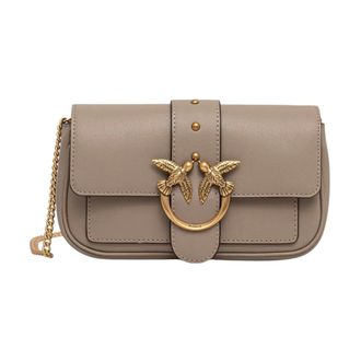 Pinko Pinko - Love One Pocket Crossbody Bag - Dames - Tassen - Beige - Maat: ONE Size Leer