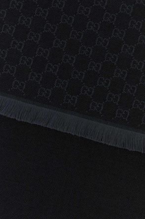 Gucci Womens Logo-Embroidered Wool Scarf Black