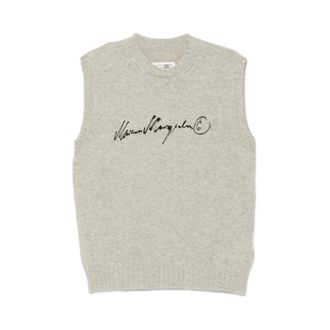 Maison Margiela Sleeveless Knitwear, male, Gray, Size: XL Sleeveless Crew-Neck Waistcoat