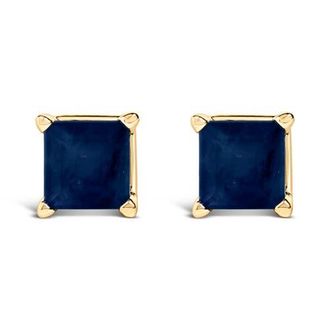 House of Brilliance 14K Gold 5x5MM Princess Cut Gemstone Solitaire Stud Earrings in Blue Sapphire | Yellow at Nordstrom