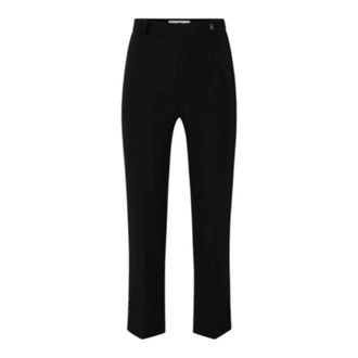 Elisabetta Franchi Cropped Trousers, female, Black, Size: M Double-layer Stretch Crepe Trousers with Logo Charm