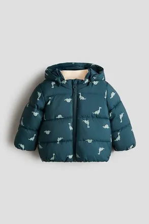 H&M Water-repellent Puffer Jacket in Turquoise/dinosaurs at Nordstrom, Size 12-18M