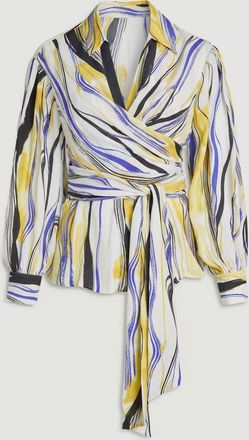Karen Millen Womens Plus Size Brush Stroke Print Twill Woven Wrap Shirt - Multicolour viscose - Size 20 UK