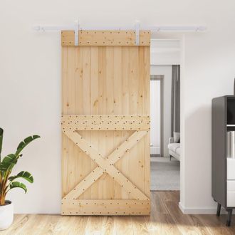Berkfield Home Sliding Door with Hardware Set 100x210 cm Solid Wood Pine in Brown