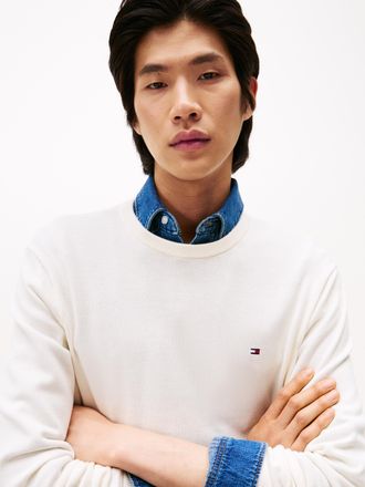 Tommy Hilfiger Rundhalspullover TOMMY HILFIGER ESSENTIAL COTTON, Herren, Gr. XXL, weiss (ivory petal), Strick, Obermaterial: 100% Baumwolle, regular fit, Rundhals, R