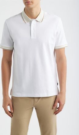 BOSS Parlay Tipped Cotton Polo in White at Nordstrom, Size Xx-Large