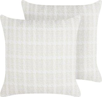 Beliani Beliani - Conjunto De 2 Cojines Decorativos Con Funda De Algod&oacute;n A Cuadros Beige 45 X 45 Cm Douris
