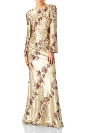 Ivonne Floral Sequin Gown with Open Back in Gold at Nordstrom, Size 10