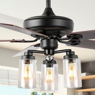 Jonathan Y Designs Lucas 52 3-Light Rustic Industrial Iron/Wood/Seeded Glass Mobile-App/Remote-Controlled LED Ceiling Fan
