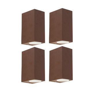 QAZQA Industrial Set De 4 Apliques De Pared Marr&oacute;n &Oacute;xido 2 Luces Ip44 - Baleno I Aluminio Rectangular Adecuado Para Led Max. 2 X 35 Watt - Qazqa