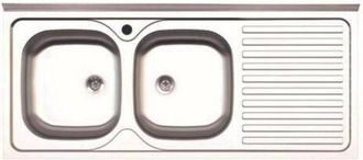 OEM Lavello Appoggio Inox 2 Vasche Sx + Gocciolatoio Dx 120 Cm