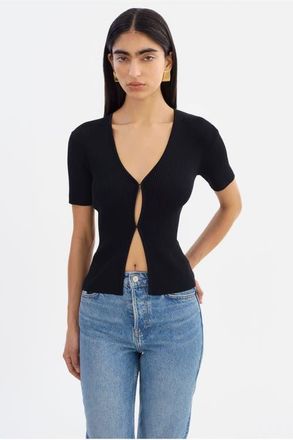 LaMarque AURELIE | Rib Knit Short Sleeve Top in Black at Nordstrom, Size X-Small
