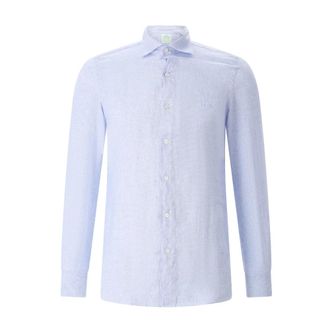Finamore Geruit Linnen Casual Overhemd - Heren - Casual Overhemden - Blauw - 2XL - Linnen - Overhemden