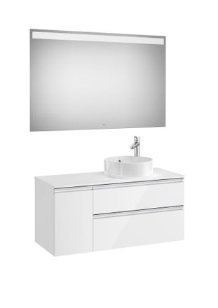 Roca Roca - Pack Mueble Base De 2 Cajones Para Lavabo De Sobre Encimera Derecha Y Espejo Led The Gap